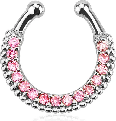 Produktbild von Nasenpiercing Nasenring Fake Piercing Septum Helix Kugeln Zirkonia Kristalle Strass silber-pink