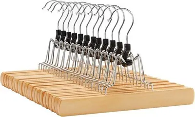 Produktbild von Famanu Hosenbügel 12 Stück - Kleiderbügel aus Holz - Antirutsch - verchromte Haken - 360 Grad drehbar - natur