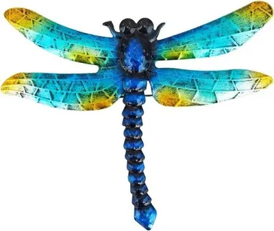 Immagine prodotto di Decorazione da parete con libellula - Libellula in ferro battuto da appendere al muro per cortile interno, giardino, veranda, casa, parete, balcone - Decorazione per esterni e interni
