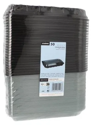 Produktbild von 700 Sushi-Schalen R-PET rechteckig 21 cm x 13 cm x 4,3 cm schwarz mit transparentem Deckel
