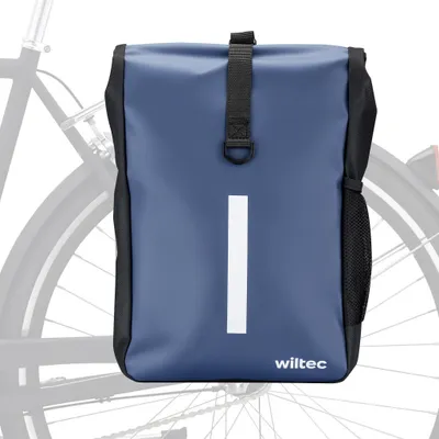 Image de Wiltec Sacoche étanche pour porte-bagages bleue – capacité de 16 L – 47 x 24 x 13 cm – en PVC et polyester – pour vélos et vélos électriques – Sac de bicyclette – avec bandoulière amovible