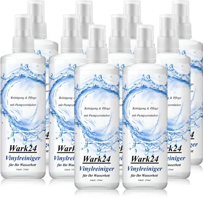 A group of ten identical spray bottles of Wark24 Vinylreiniger for waterbeds.