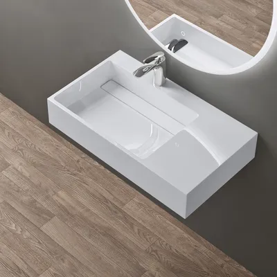 Produktbild von doporro Design Waschbecken 75x48x13 cm mit verstecktem Ablauf in weiß aus Mineralguss als Aufsatzwaschbecken und Hängewaschbecken geeignet col12-L
