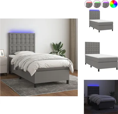 Produktbild von vidaXL Boxspringbett mit Matratze & LED Dunkelgrau 100x200 cm Stoff -  Betten & Bettgestelle