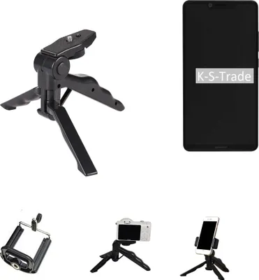 Produktbild von K-S-Trade Stativ Tisch-Ständer Dreibein Handy-Stativ Ständer kompatibel mit Sharp Aquos D10 Mini-Stativ Smartphone Tripod Handy-Stativ aus Plastik