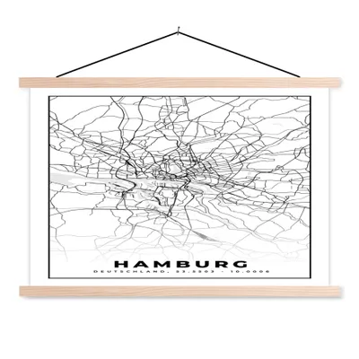 Produktbild von MuchoWow® Textilposter Hamburg - Karte - Stadtplan 60x40 cm mit holzfarbenen Rahmen - Bilder