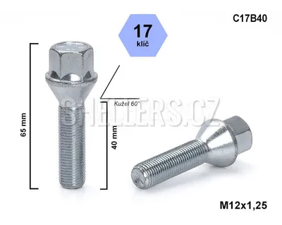 Obrázok produktu pre Skrutka kolesa M12x1,25x40 kužeľová, kľúč 17, C17B40, výška 65 mm