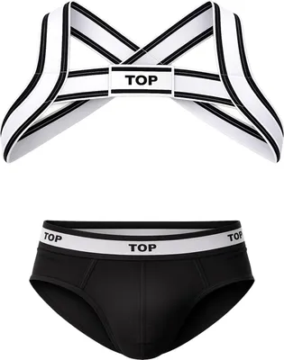 Image de Barcode Berlin - Sous-vêtement Slips Hommes - TOP Multipack 1x Brief Black + 1x Harness White-Black - Taille S