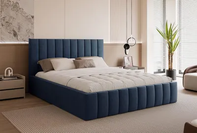 Produktbild von Polsterbett Elegantes Bett "ELVANO" mit hohem Kopfteil und großem Stauraumfach