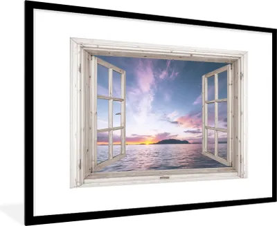 Produktbild von MuchoWow® Gerahmtes Poster Aussicht - Meer - Insel 90x60 cm - Poster mit Schwarzem Bilderrahmen Wandposter Rahmen Foto Bilder - Wanddekoration - Fotos