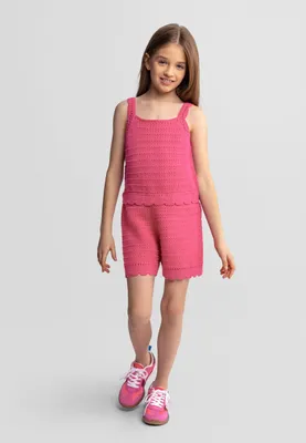 Produktbild von Minoti Mädchen Overall Häkel-Jumpsuit Rosa - Kinder Overall Mädchen mit verstellbaren Trägern aus Baumwoll-Mix