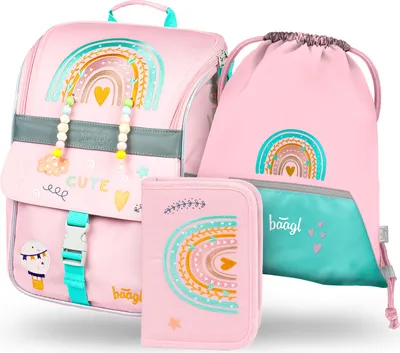 Produktbild von BAAGL Zippy Regenbogen Rosa Schulranzen-Set 3tlg: Schulranzen, Federmäppchen, Turnbeutel