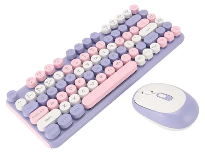 Obrázek produktu pro Sada klávesnice a myši 2,4 GHz, bezdrátová, Bluetooth, dva režimy, 82 kláves, tichý chod – sada pro kancelář i hraní, fialová