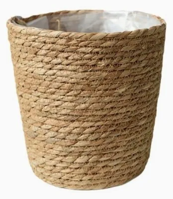 Produktbild von Runder, aus Seegras geflochtener Blumentopf mit Kunststoffeinsatz zum Bepflanzen – Pflanztopf – 34 cm, natur