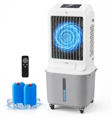 Produktbild von COSTWAY Klimaanlage mobil, Kühlventilator mit Fernbedienung, 3 Geschwindigkeitsstufen, 2 Kühlakkus, 25L Wassertank, 8H Timer, Rollen, Luftkühler leise