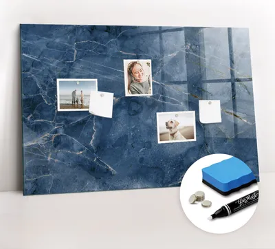 Produktbild von Magnetpinnwand Memoboard - Zubehörsatz - Weißer Marker + Schwamm + Magnete - 90 x 60 cm - Eleganter Marmor