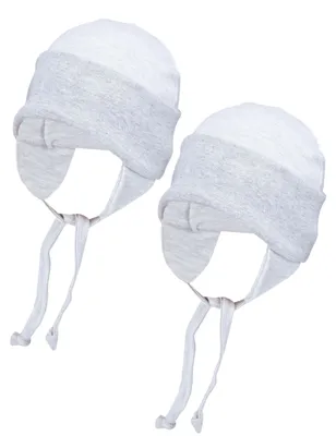 Produktbild von TupTam Baby Erstlingsmütze mit Ohrenklappen 2er Pack, Farbe: Grau Meliert, Größe: 62-68