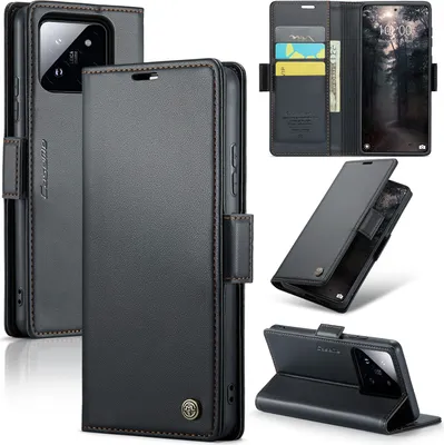 Immagine prodotto di Xiaomi 14 Case, RFID Blocking Card, Advanced Flip Custodia in pelle con funzione Stand per Xiaomi 14 nero