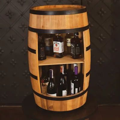 Produktbild von Drevený stojan na fľaše, drevený sud, výška 80 cm, vinotéka v retro štýle, stojan na fľaše alkoholu, drevená vinotéka (dub)