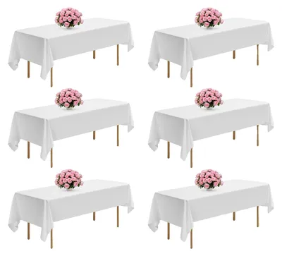 Produktbild von VEVOR Weiße Tischdecken für rechteckige Tische, 6er-Pack, 60 x 102 Zoll, wiederverwendbare und maschinenwaschbare Tischdecken, knitterfreies Polyestergewebe Tischüberzüge für Hochzeit, Party, Bankett, Weiß-6 Stück, 1524x2591 mm