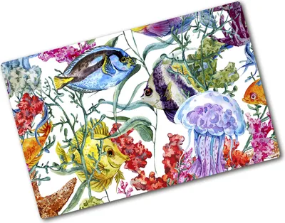 Produktbild von Tulup Glas Herdabdeckplatte - 80x52 cm - Glaskeramikkochfeld-Abdeckung Spritzschutz Glasabdeckplatte - Einteilig - Tiere - Korallenriff - Mehrfarbig
