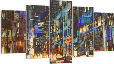 Produktbild von Bild auf Leinwand - Leinwandbild - Stadt Nacht Straße - 160x85cm - Wand Bild - Wanddeko - Leinwanddruck - Bilder - Kunstdruck - Wanddekoration - Leinwand bilder - Wandkunst - EA160x85-3787