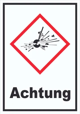 Produktbild von Schild Instabile explosive Stoffe Achtung Explosion hochkant A5 Rückseite selbstklebend