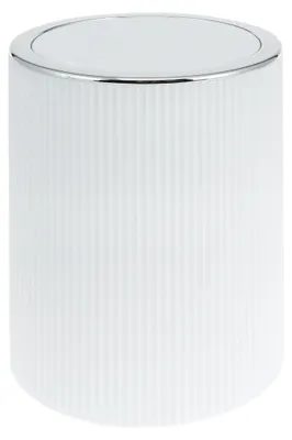 Immagine prodotto di bremermann bidone per cosmetici GAVELLO con coperchio basculante | Secchio da bagno con decoro scanalato, plastica 5,5 litri bianco, rotondo