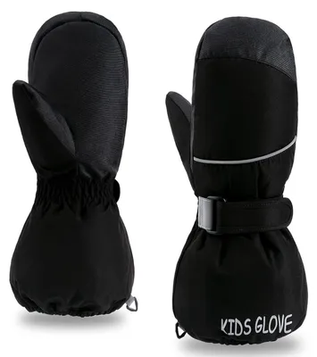 Immagine prodotto di Guanti da sci per bambini, modello "mitten" (guanto a cinque dita), resistenti fino a -15°C, antivento, impermeabili, caldi, in tessuto Oxford, ideali per il freddo e per lo sci, disponibili per bambini e bambine, taglia XXS, colore nero