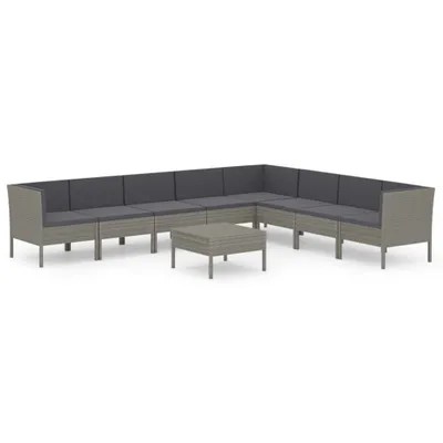 Obrázek produktu pro vidaXL 9dílná zahradní lounge souprava s polštáři Poly ratan Grey