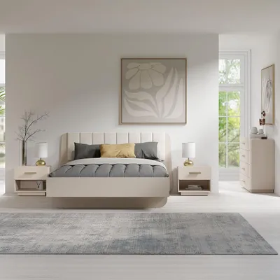Produktbild von Schlafzimmer-Set mit 180x200 cm Bett, modern in Beige, 4-teilig - LOUSADA-166