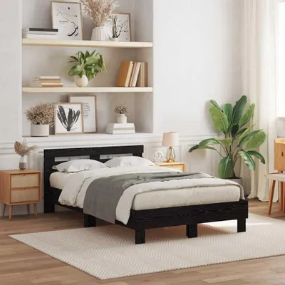 Zdjęcie produktu dla Maison Exclusive – rama łóżka w kolorze czarnego dębu 135 x 190 cm materiał drewnopochodny