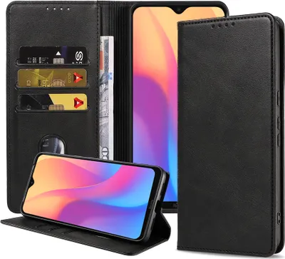 Produktbild von Smartphonica Handytasche geeignet für Xiaomi Redmi 8A Kunstlederhülle mit Magnetverschluss und Kartenhalter Buchhülle mit Klappe - Schwarz