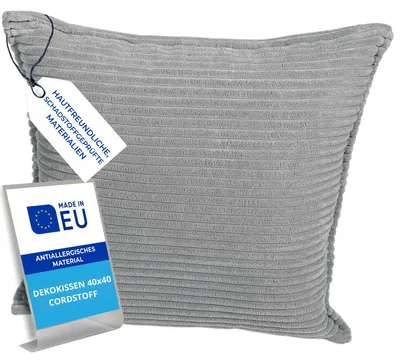 Produktbild von Pillows24 – Dekokissen 40x40 aus Cord | Weiches Zierkissen & Sofa Kissen | Deko Kissen 40x40 für Palettenkissen in Wohnzimmer & Balkon | Sofakissen  EU | Dunkelgrau