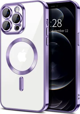 Image de Coque magnétique transparente pour iPhone 12 Pro Max, compatible MagSafe, coque de protection galvanisée avec protection de l'appareil photo Violet