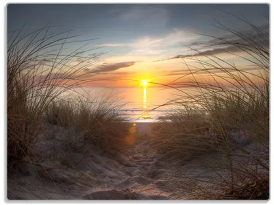 Produktbild von Wallario Glasunterlage, Schneidebrett aus Glas, Größe 30 x 40 cm, Motiv Sonnenuntergang am Strand