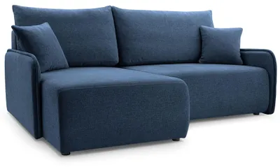 Image de Selsey Netarro - Canapé d'angle avec fonction sommeil, coffre de lit et housse chenille, bleu marine, gauche