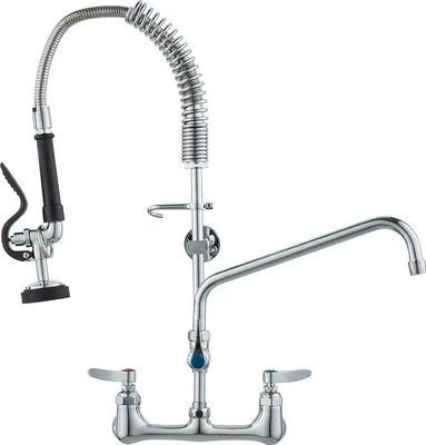 Produktbild von VEVOR Kommerzieller Wasserhahn mit Vorspülbrause, 63 cm Höhe, 305 mm Schwenkauslauf, Wandmontage Küchenspülenhahn, Messingkonstruktion mit Ausziehbarer Brause, für 1/2/3-Fach-Spüle