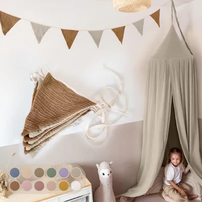 Produktbild von Handgemachte Wimpelkette für Kinderzimmer aus Musselin Baumwolle