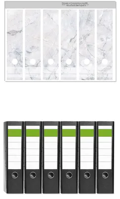 Produktbild von Wallario 6 Stück breite Ordner inkl. Klebeetiketten mit Motive Graue Marmor-Optik -  Set mit Rückenschildern / Ordnerrücken Stickern
