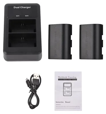 Obrázok produktu pre Sada akumulátorov a nabíjačiek LP E6 E6N, 2 ks, 7,4 V, 2650 mAh, s 1 ks LED2, dvojkanálová kamera LPE6, USB konektor, LED displej, náhrada za
