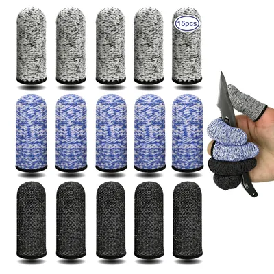 Produktbild von Fingerschutz zum Schneiden - Schnittfeste Fingerlinge - 15 Stück - Schwarz, Blau, Grau