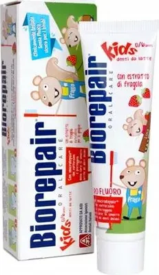 Produktbild von Biorepair | Kinderzahnpasta - 50ml - Ohne Fluorid - Erdbeere Geschmack - Kariesprophylaxe ab 0 Jahren