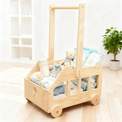 Image de Armoire de rangement pour bébé, avec 5 cintres, des roulettes, un panier en bois, idéale pour une chambre de bébé