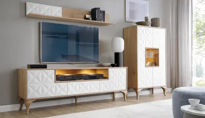 Produktbild von Wohnzimmer TV-Lowboard Wandregal Regal Wohnwand Schrank Set 3tlg