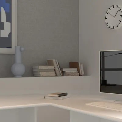 Produktbild von Forte TEMPRA 2 Schreibtisch Verbindungsplatte 70 80, modernes Eckstück für TEMRA 2 Schreibtische, Büro, Holzwerkstoff, Weiß, 72 cm breit x 2,2 cm hoch x 72 cm tief