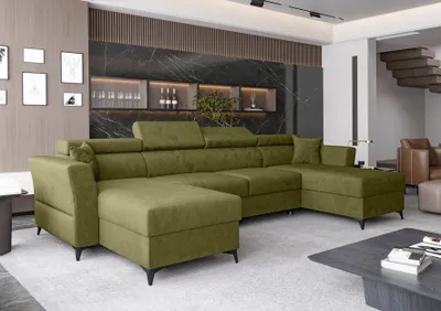 Image de AX LIVING Canapé d'angle fonction sommeil Ribella U 345 cm Vert olive