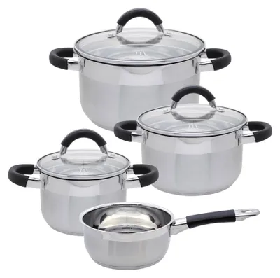 Produktbild von ELO Basic Black Steam Topfset Edelstahl Volumenskala Induktion silberfarben 4-teilig