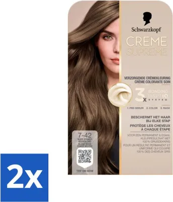 Productafbeelding van Schwarzkopf - Haarkleuring - Creme Supreme 7-42 - Nude, donkerbeigeblonde tint - 245g - Voordeelverpakking - 2 stuks
