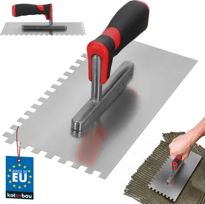 Image de KOTARBAU® Truelle de lissage en acier inoxydable 270 x 130 mm avec denture 8x8 mm pour la pose de carrelage Disque de lissage Truelle en acier inoxydable avec poignée souple